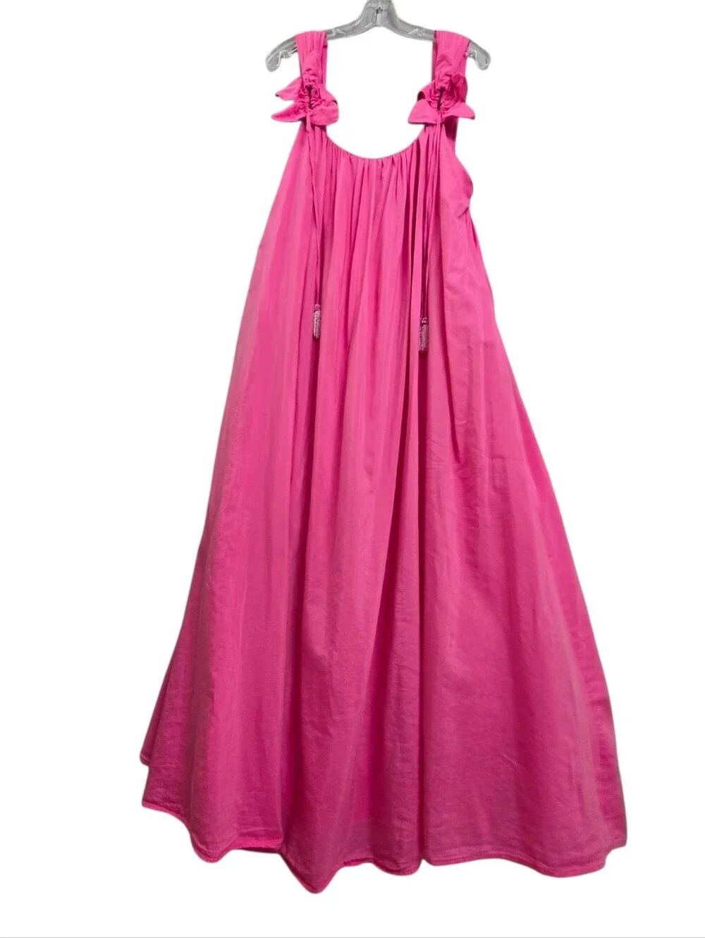Farm Rio Hot Pink Resortwear Tassles Floral Straps Low Back Flowy Maxi Dress - Picture 3 of 16